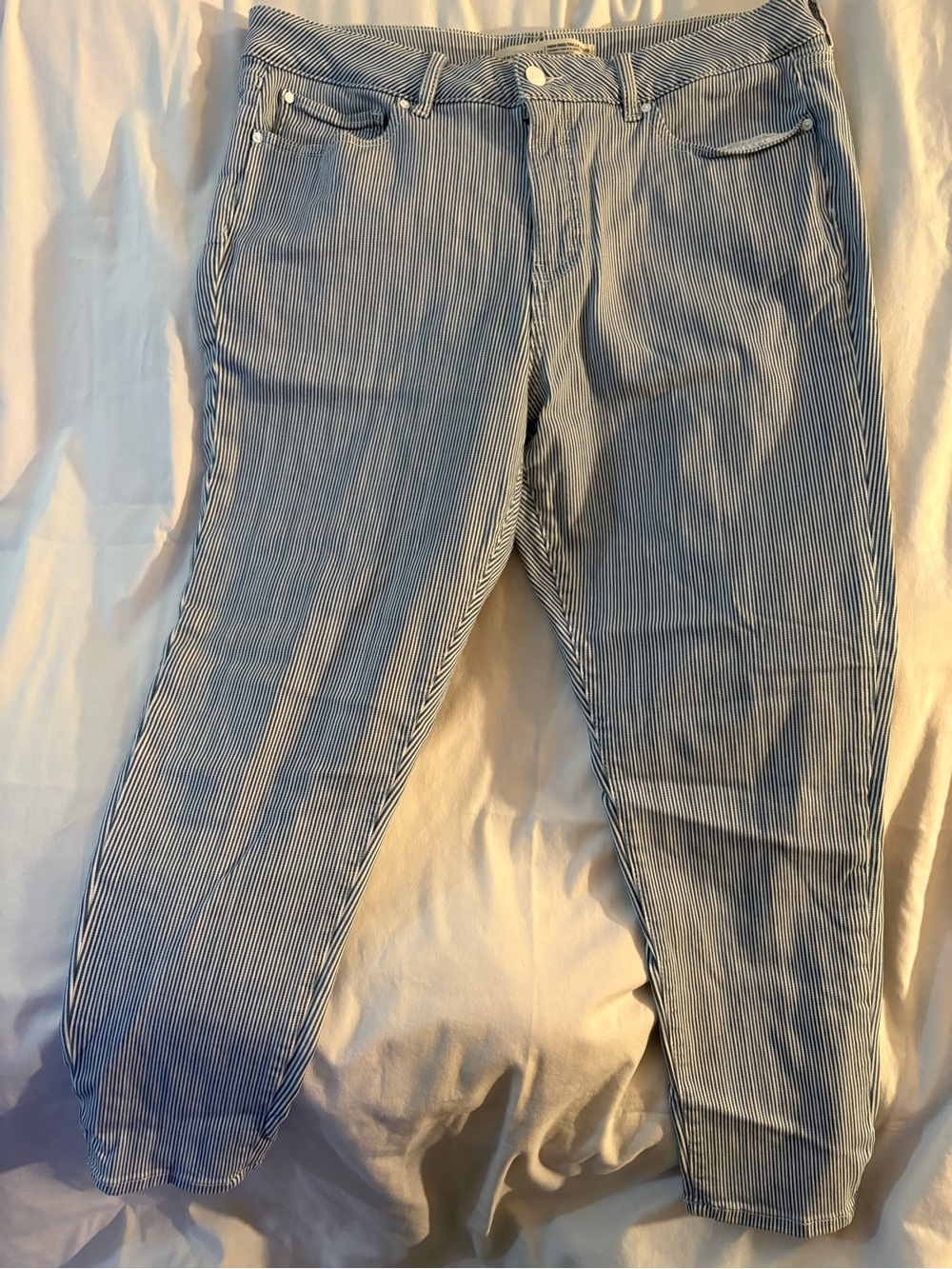 Denver Hayes Blue & White Pinstripe Slim Straight Jeans
